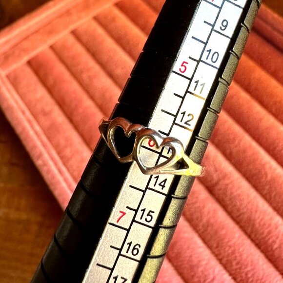 Sterling Silver Double Hearts Ring Size 6 Petite Simple Design 925 Stamped - Picture 9 of 11